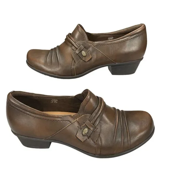 Earth Loafer Shoes Womens Sz 9.5D Maize Brown Leather Slip On Comfort Block Heel - Picture 14 of 16